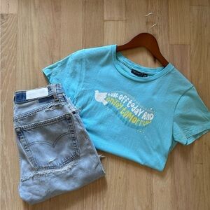 Vintage Blue American Eagle Outfitters T-Shirt with Graphic Print — Early 2000s